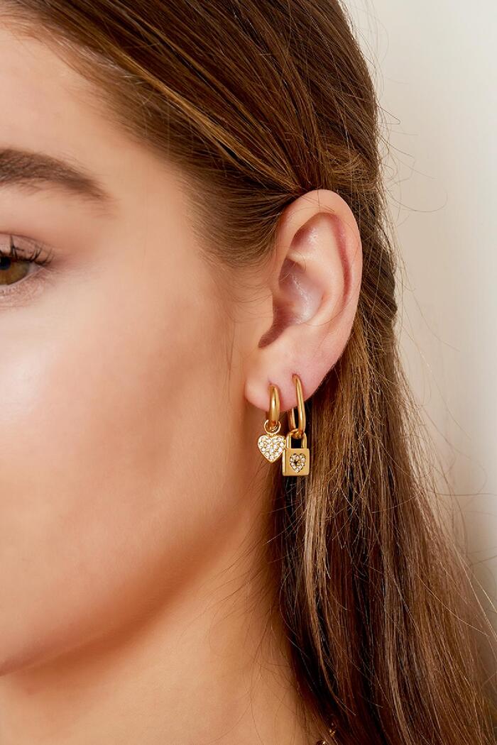 Heart lock earrings Green & Gold Stainless Steel Picture2